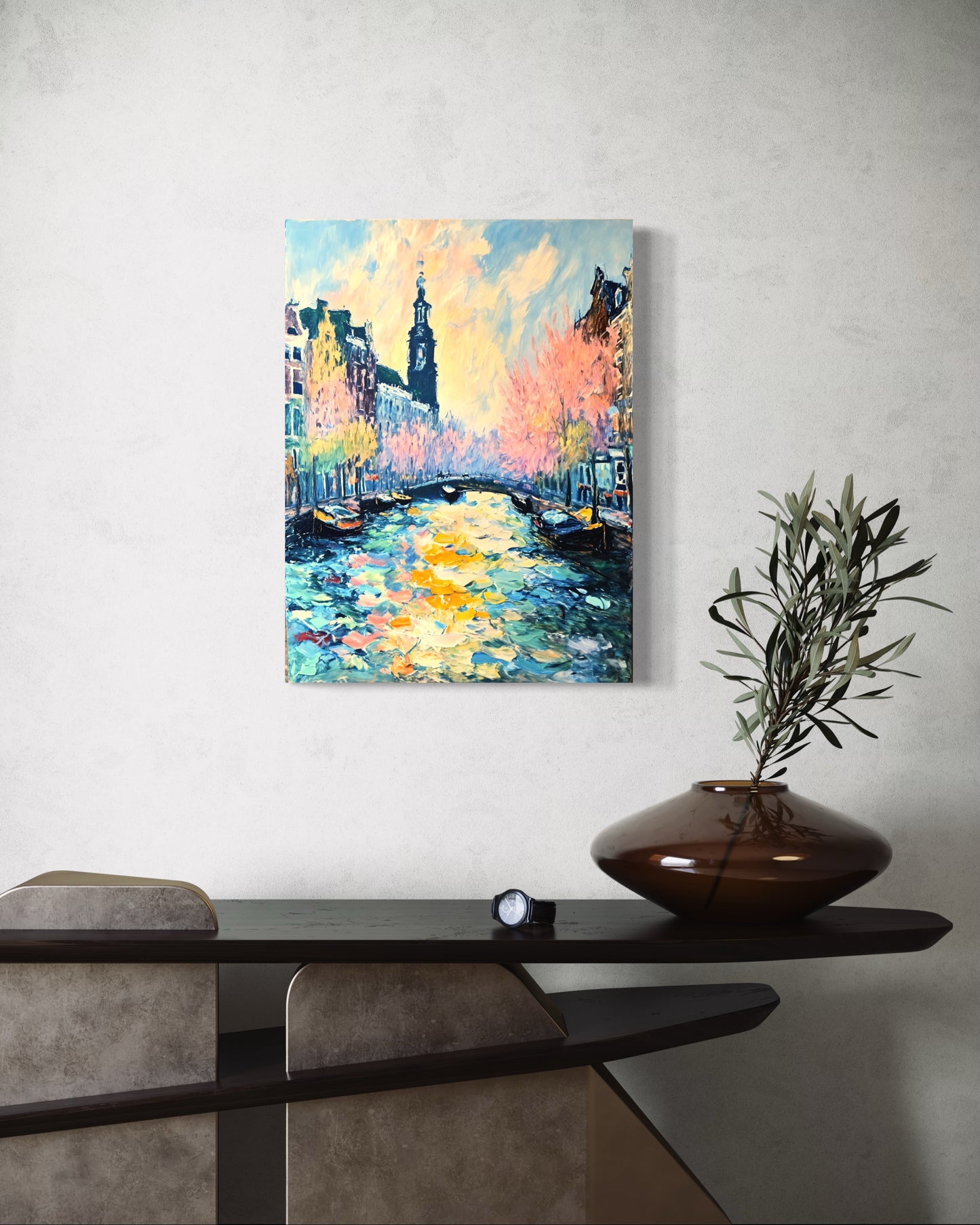 Bild auf Leinwand: "Blossoms Over the Canal Amsterdam's Charm"
