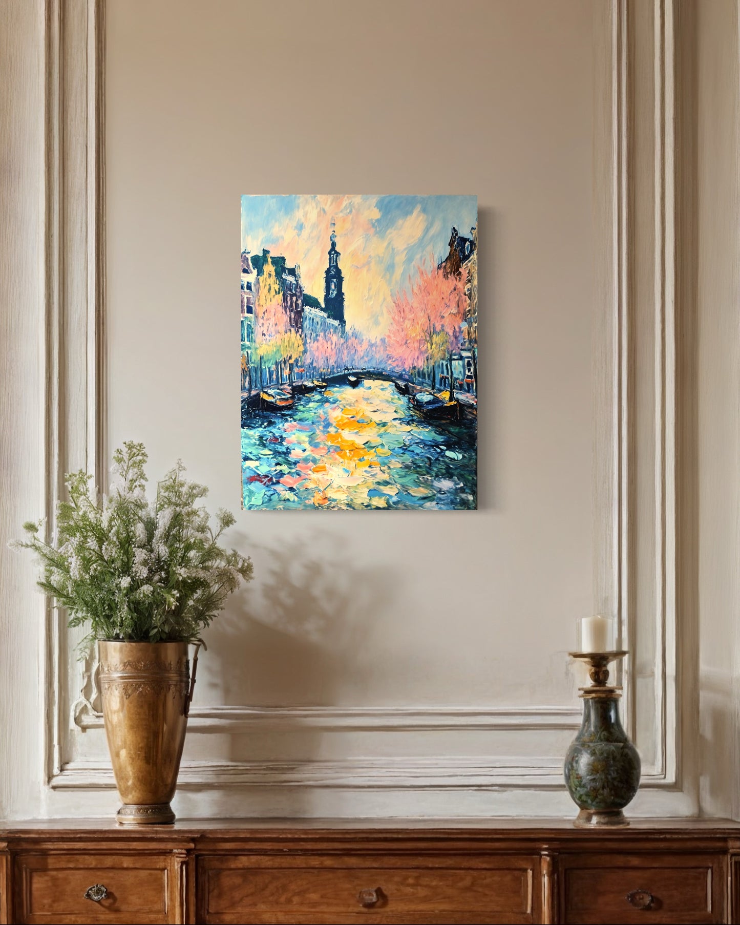 Bild auf Leinwand: "Blossoms Over the Canal Amsterdam's Charm"