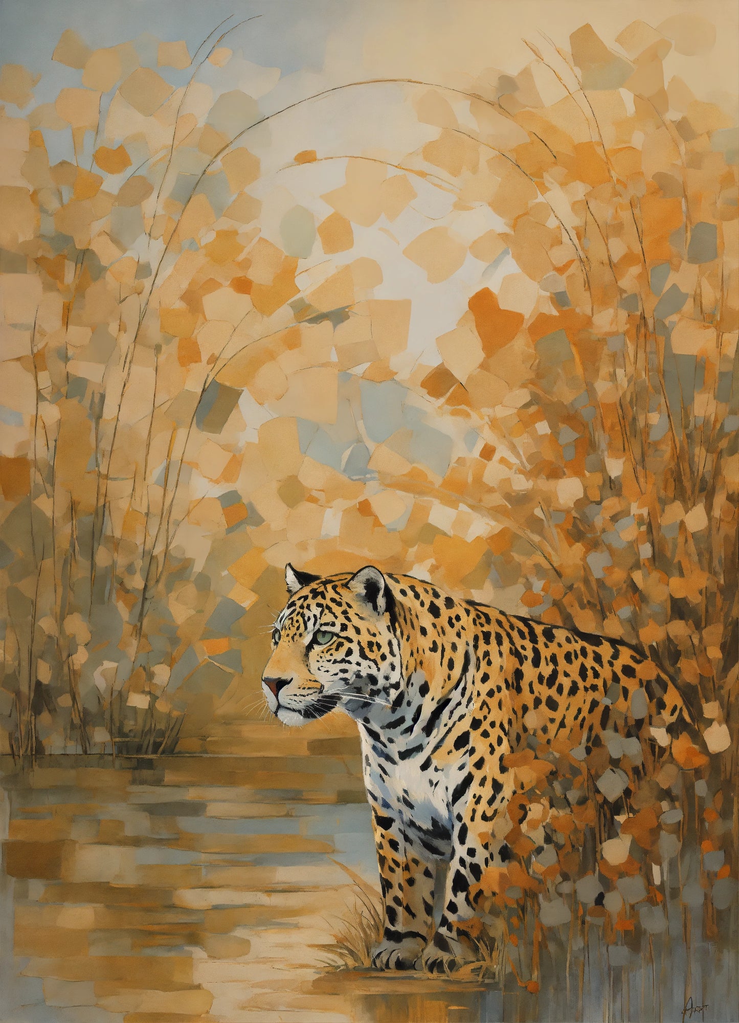 Bild auf Leinwand: “Jaguar on the lake.”( Abstract)