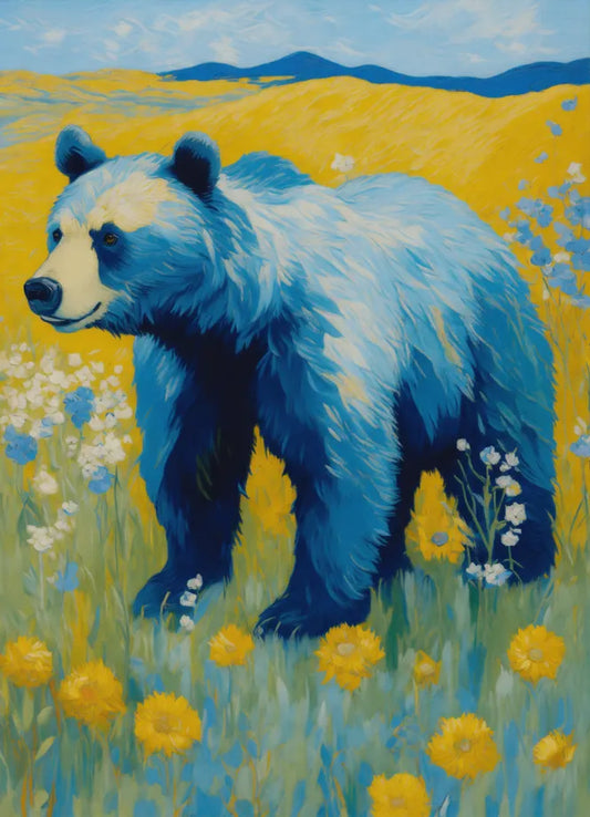 Bild auf Leinwand: „Bear among flowers.”