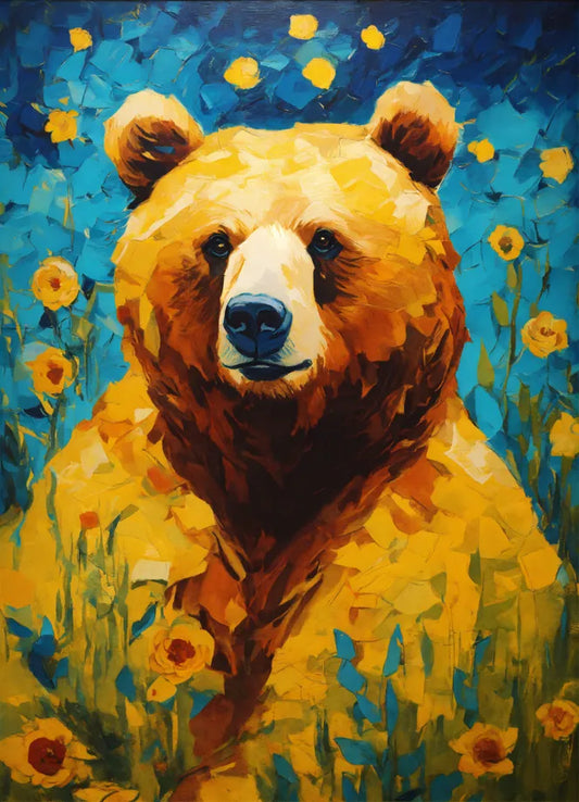 Bild auf Leinwand: „Bear in a Flowers Field.”