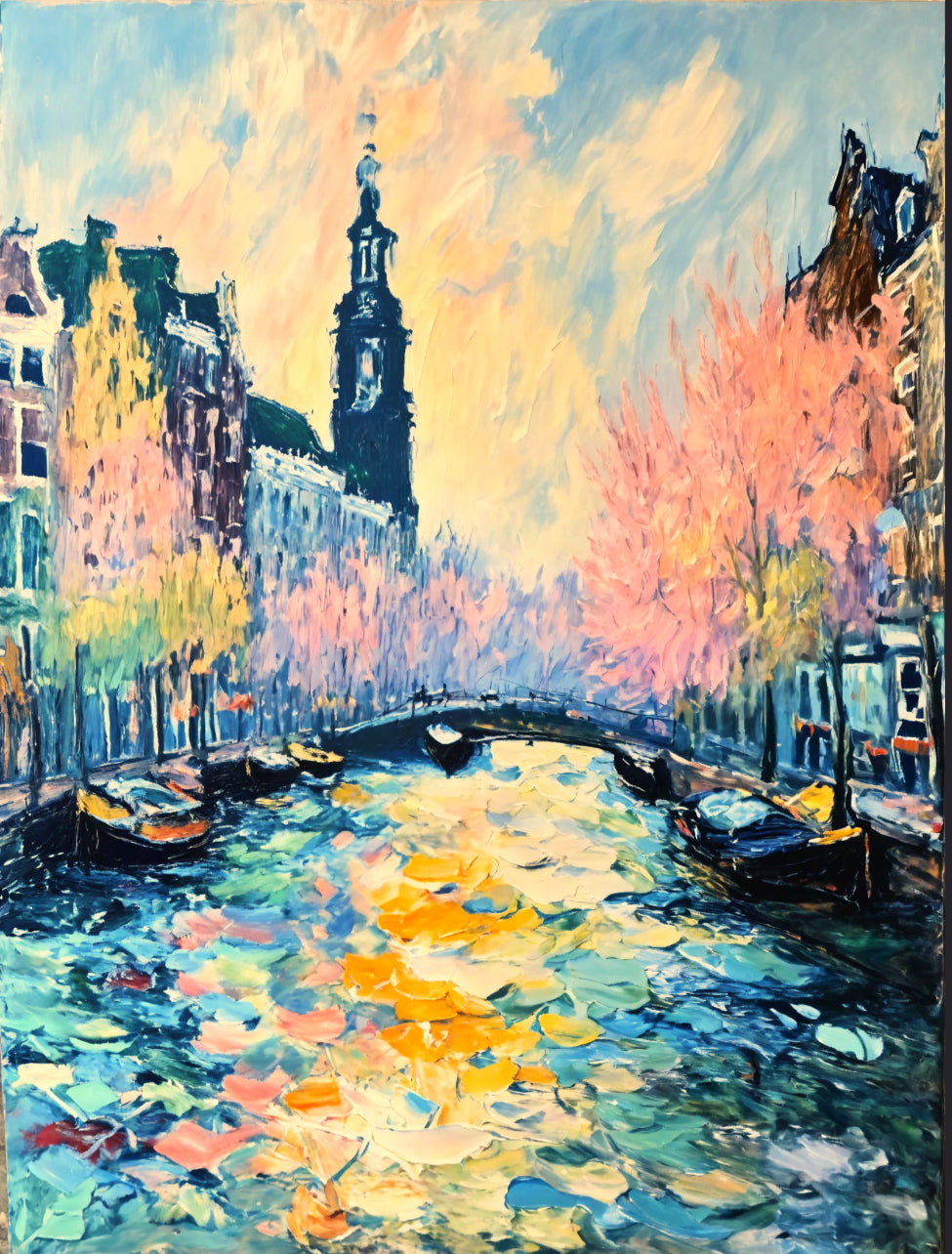Bild auf Leinwand: "Blossoms Over the Canal Amsterdam's Charm"