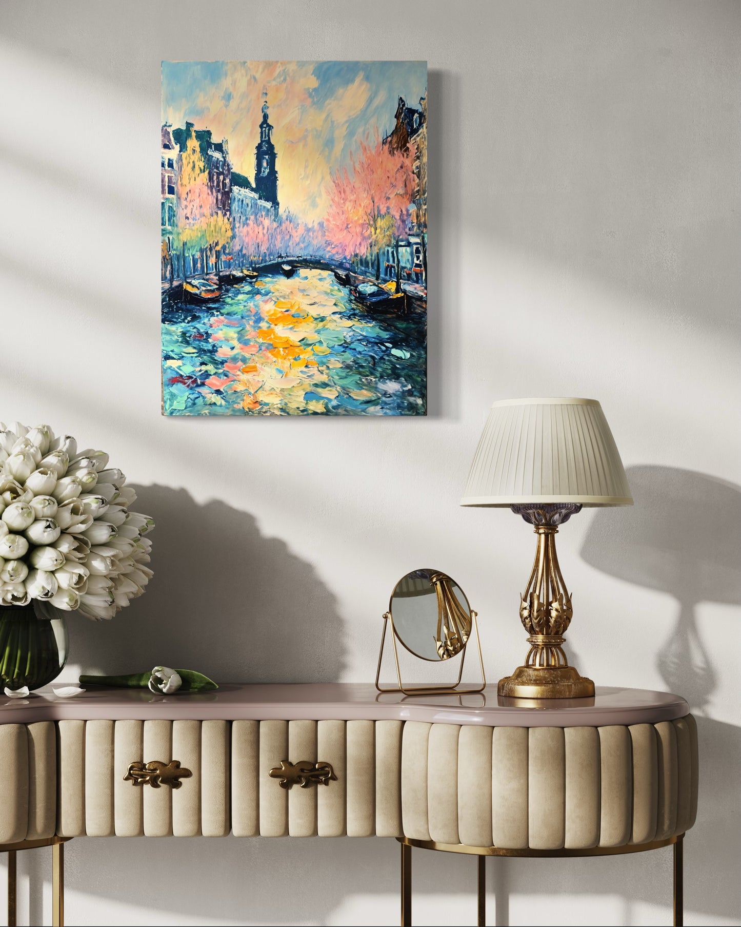 Bild auf Leinwand: "Blossoms Over the Canal Amsterdam's Charm"