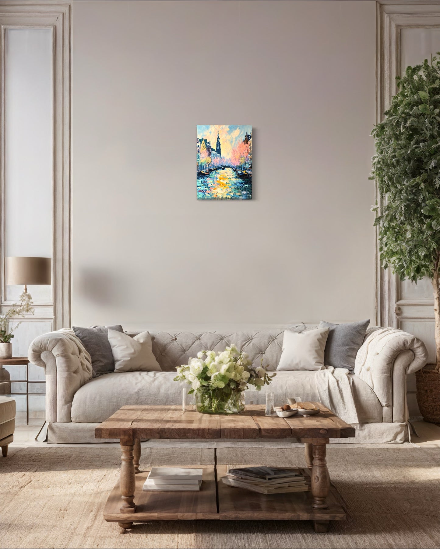 Bild auf Leinwand: "Blossoms Over the Canal Amsterdam's Charm"