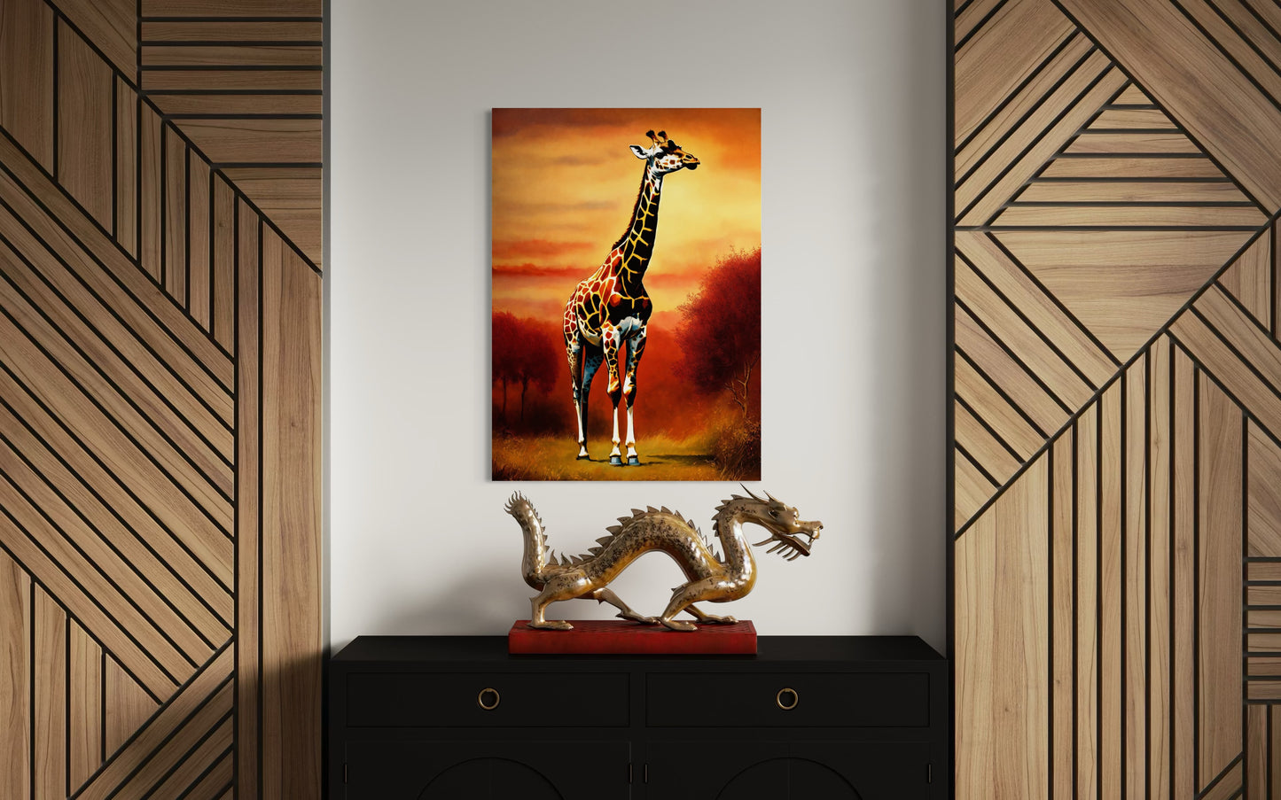 Bild auf Leinwand: „Giraffe at Sunset.”