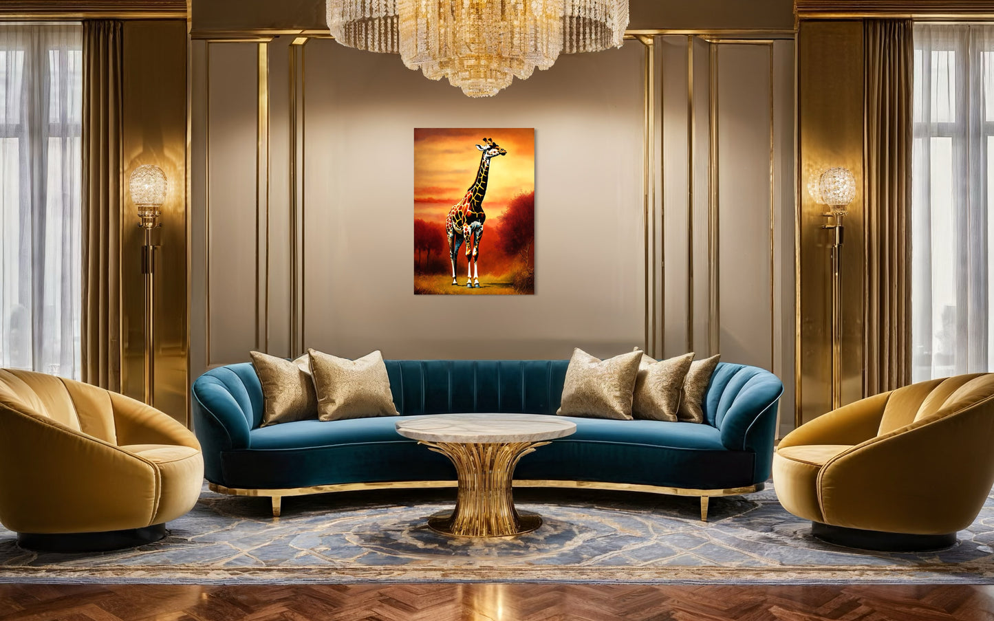 Bild auf Leinwand: „Giraffe at Sunset.”