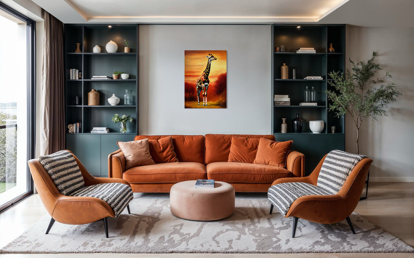 Bild auf Leinwand: „Giraffe at Sunset.”