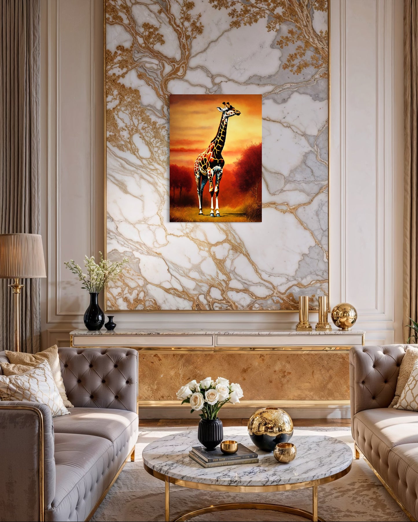 Bild auf Leinwand: „Giraffe at Sunset.”