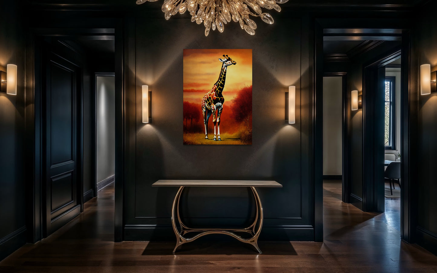Bild auf Leinwand: „Giraffe at Sunset.”